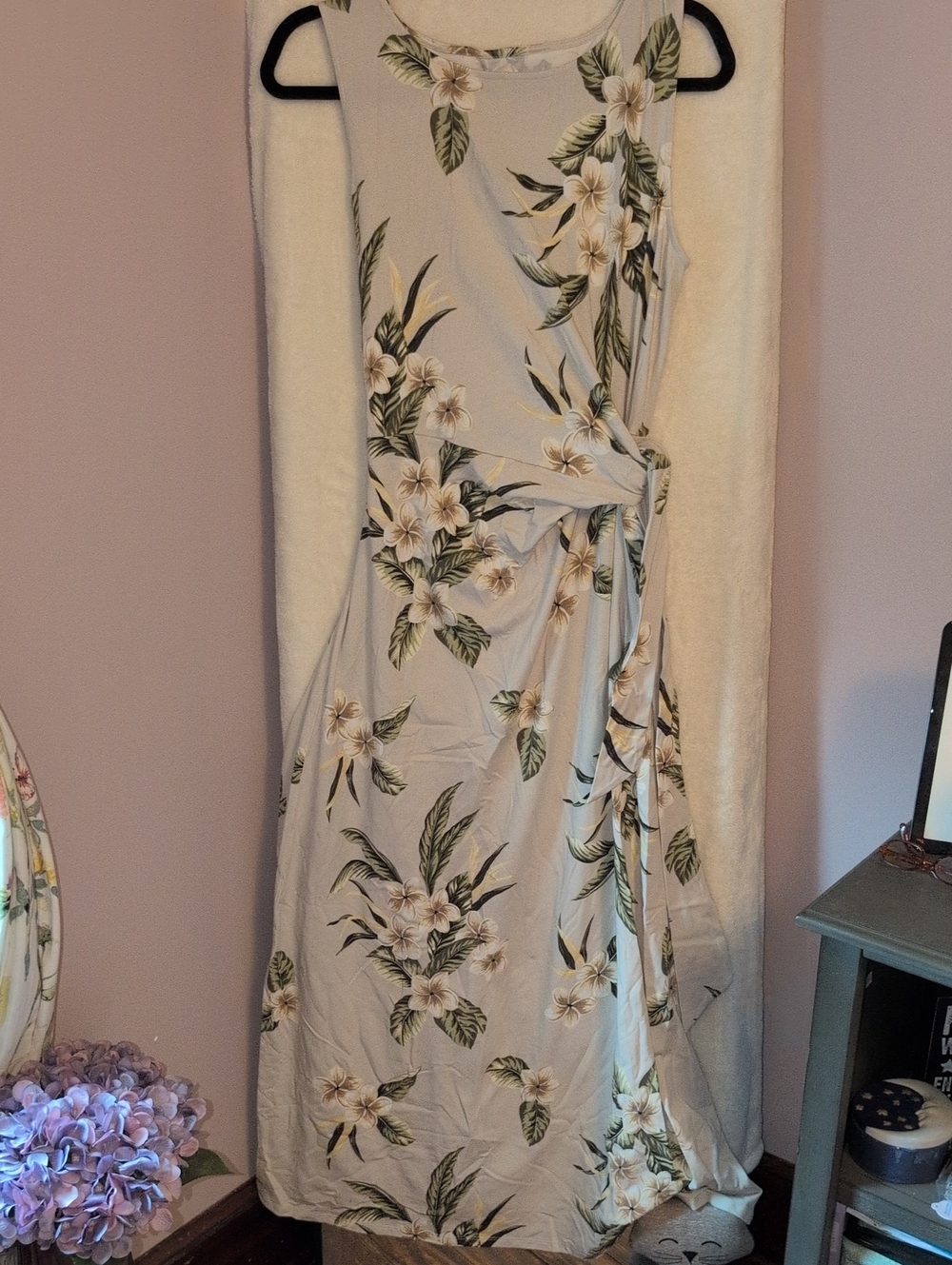 Lands' End Cream Floral Sleeveless Maxi with Side Tie